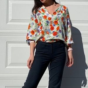 Joie McKenna Floral-Print 100% Silk Blouse XS